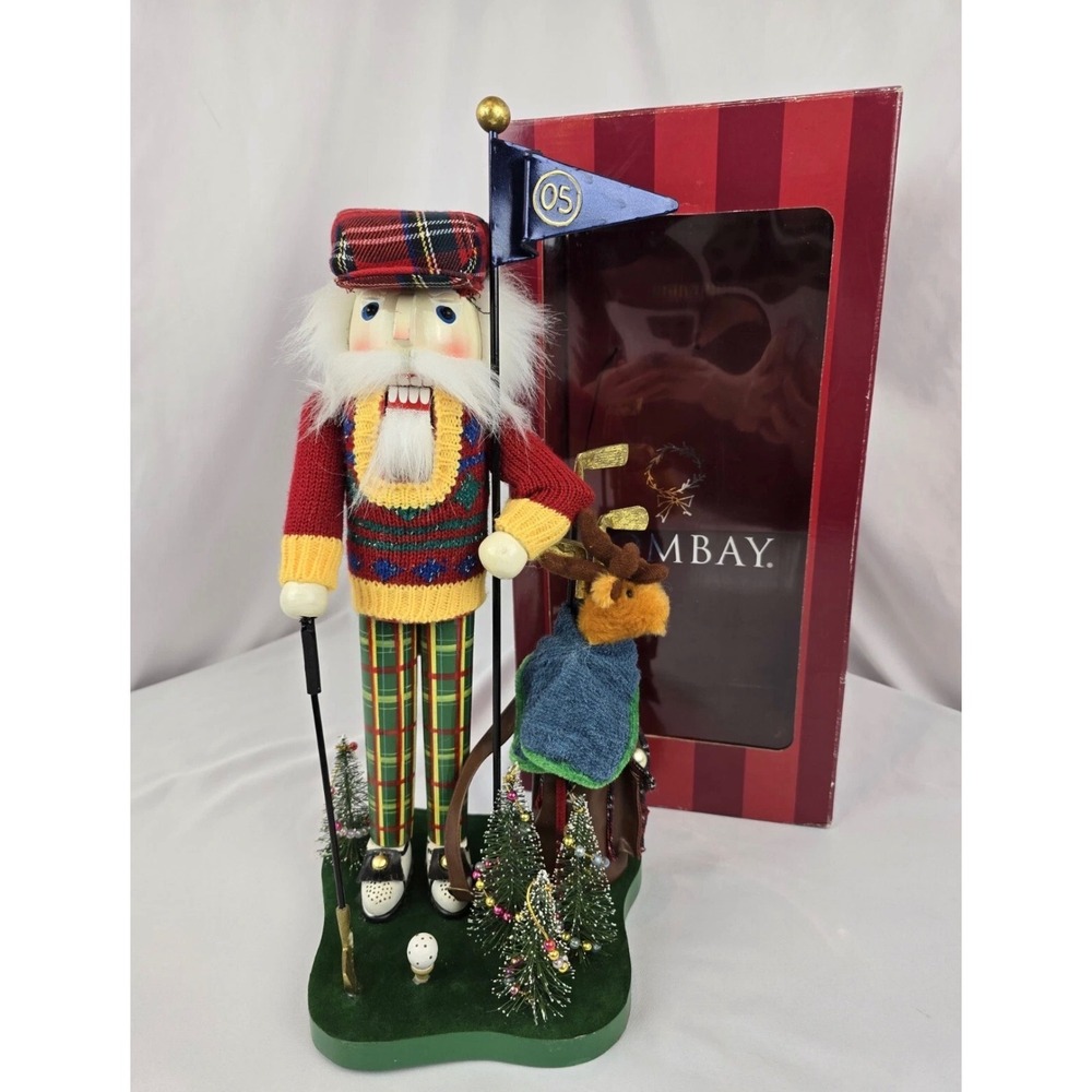 Bombay Company 2005 Golf Nutcracker Golfer Reindeer Caddy Christmas Decor 15"